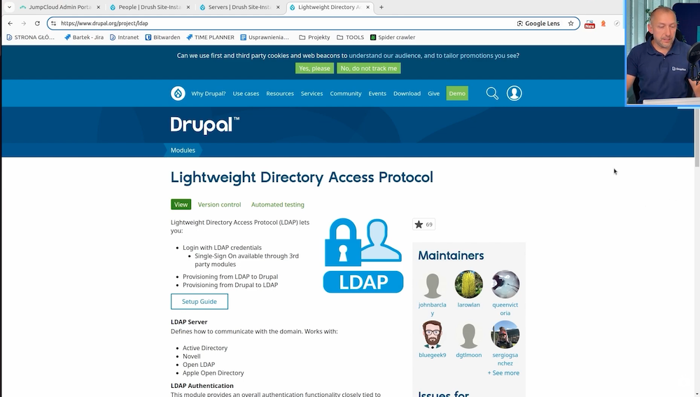 Podstrona projektu Lightweight Directory Access Protocol (LDAP) na stronie internetowej Drupal.org.