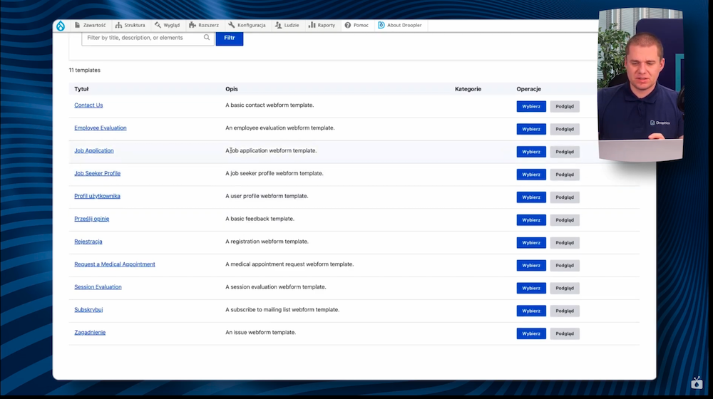 Gotowe szablony w Webformie umożliwiają szybkie utworzenie formularza rekrutacyjnego na stronę.