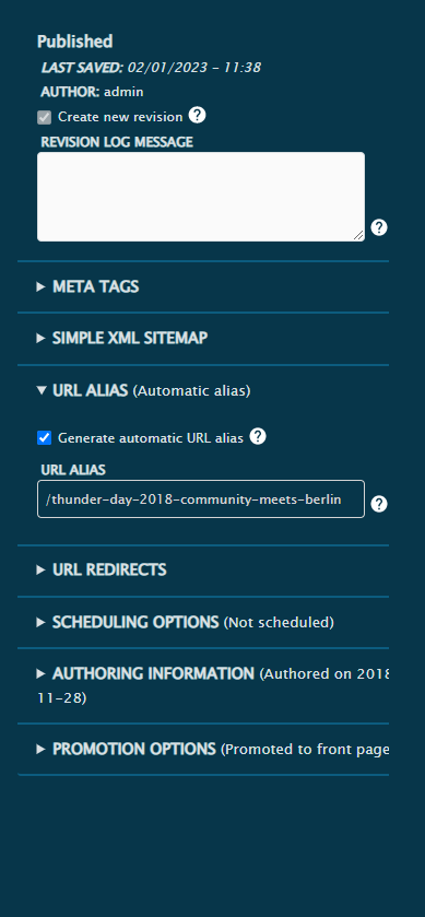 Menu boczne w edytorze Thunder CMS służy do uzupełnienia najważniejszych informacji o artykule.