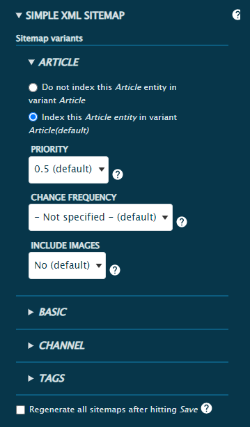 W sekcji Simple Sitemap możemy zdecydować, czy artykuł ma być zaindeksowany i w jakiej kolejności.