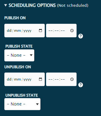 Dzięki opcji Scheduling możemy zaplanować publikację naszego artykułu na dowolnie określony termin. 