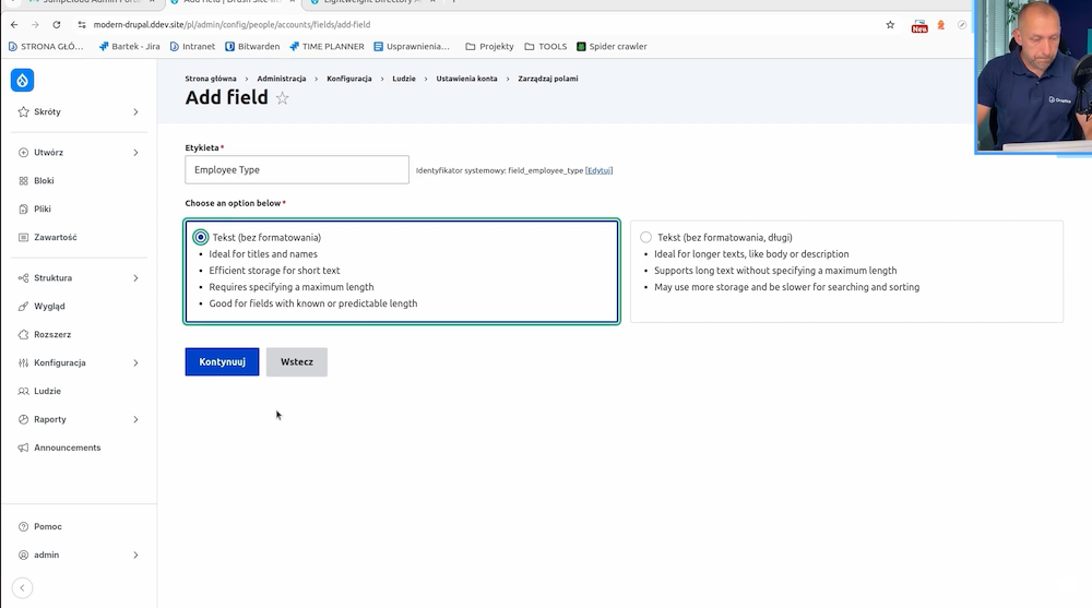 Dodawanie pola “employee type” w Drupalu na potrzeby integracji z LDAP.