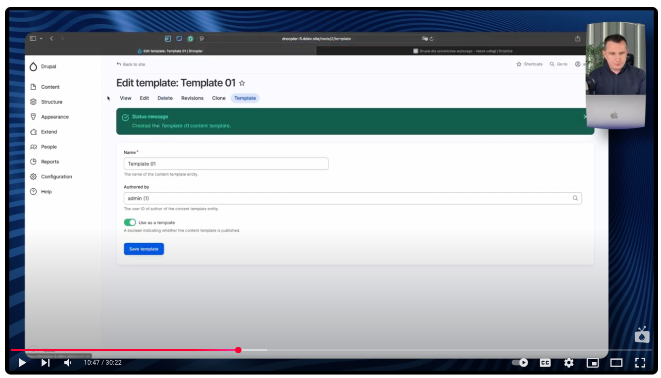 Zapisywanie wzorca, z którego można korzystać do budowania nowych stron w systemie CMS Drupal