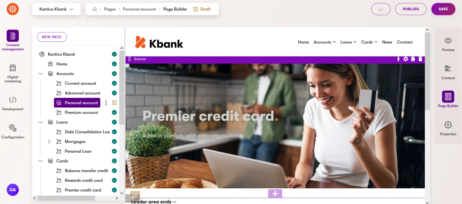 Opcje edycji witryny w systemie CMS Kentico