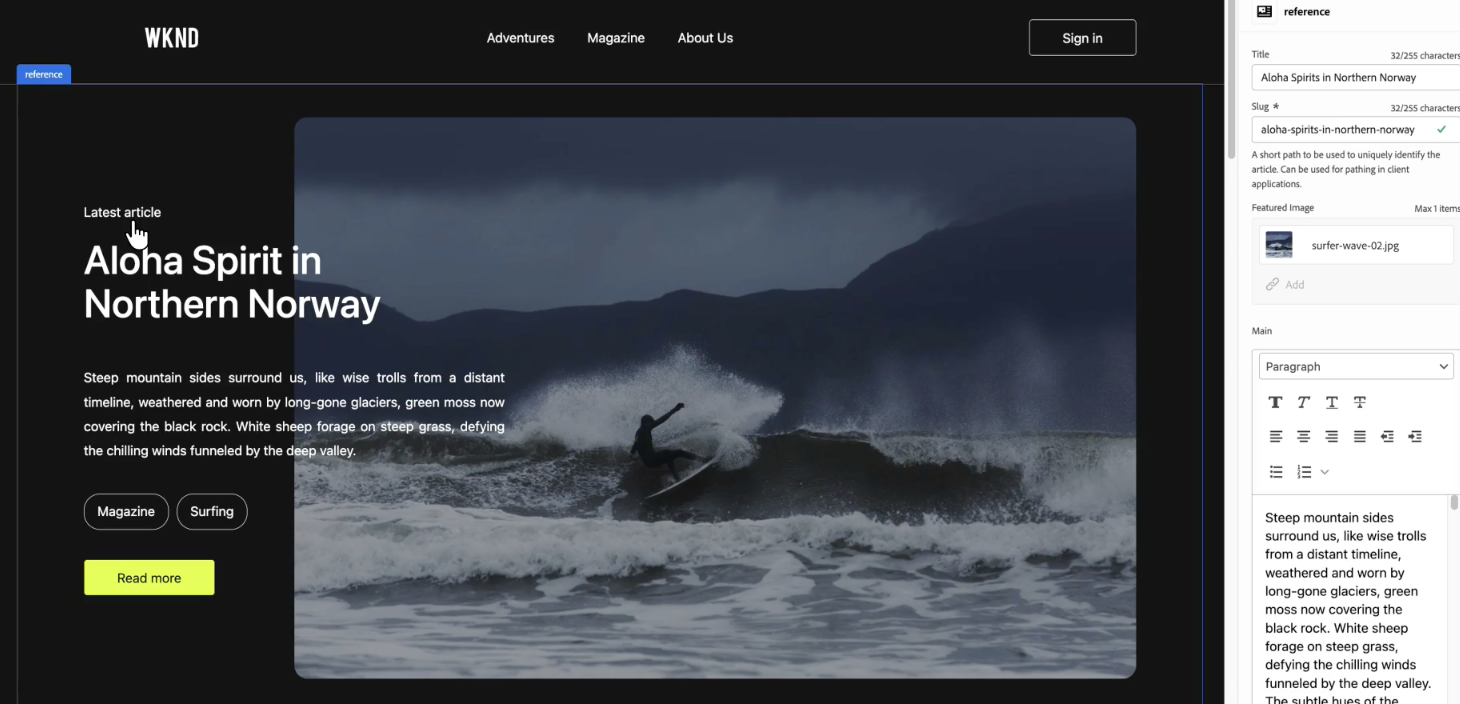 Widok możliwości edycji treści w systemie Contentful CMS