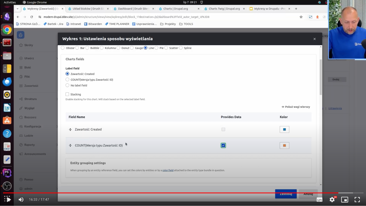 Ustawienia sposobu wyświetlania wykresu w Drupalu z modułem Charts.